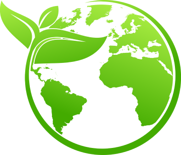 A green earth with a leaf wrapped around it indicating a green-friendly approach to business